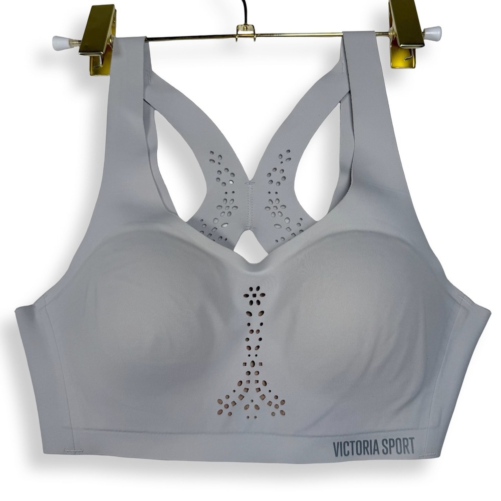 Victoria Sport Angel Max Sports Bra Gray Laser Cut High Impact Racerback 34B